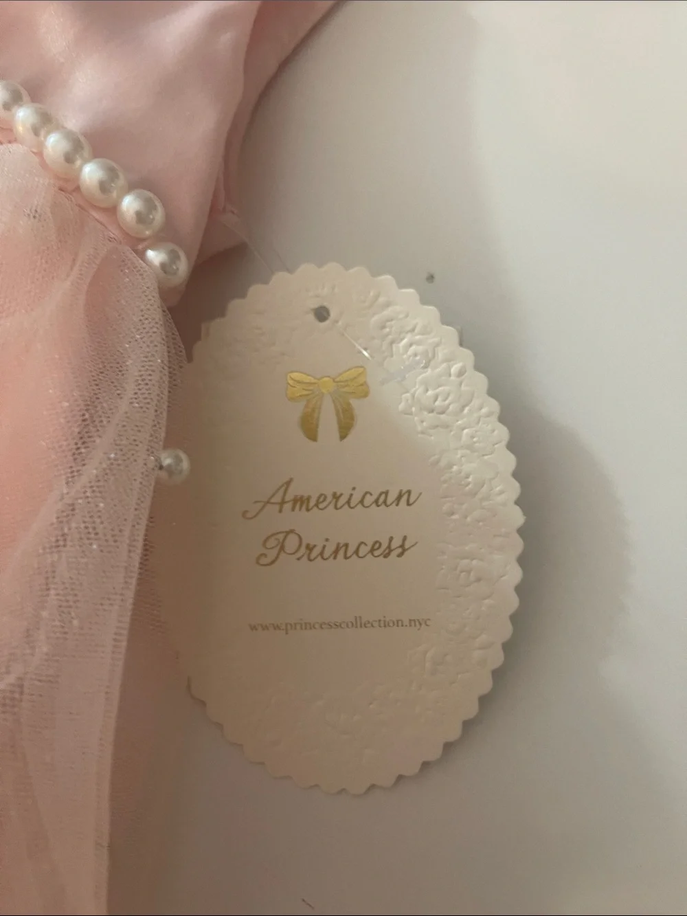 American Princess Light Pink Pearl-Embellished Tulle Party Dress with Bow